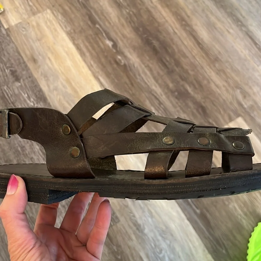 Wreck-Kreations leather grommets buckled soles made of tires size 12 sandals